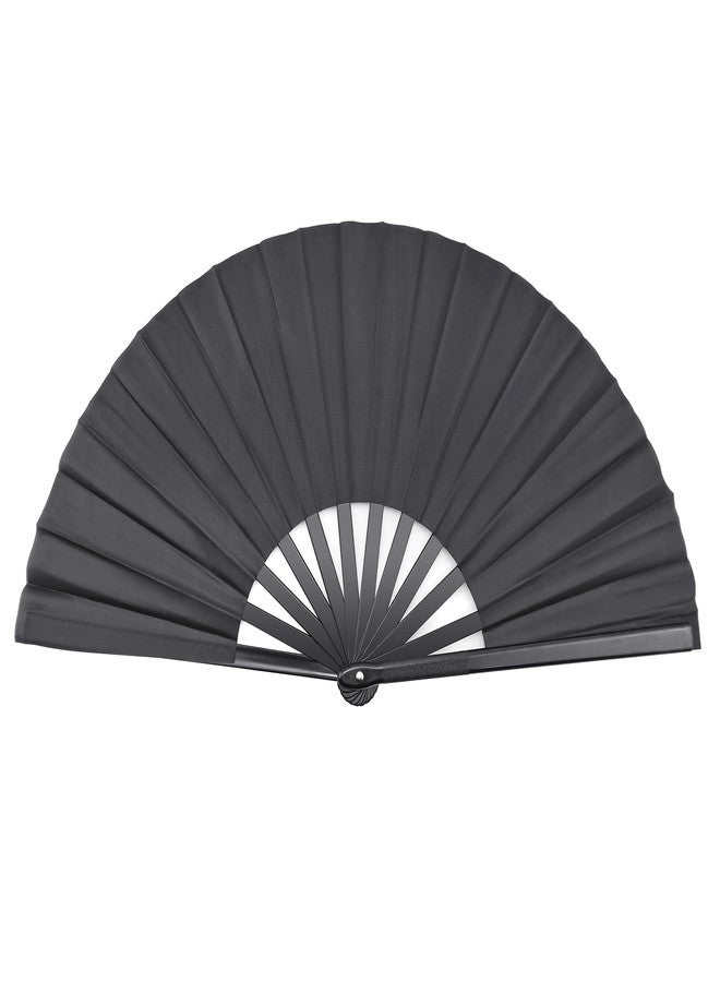 Quacc Large Folding Hand Held Fan Sturdy 13 Inches Nylon-Cloth Vintage Retro Fabric Big Rave Clack Fan for Line Dancing Chinese Kung Fu Festival Craft Dance Decoration Party Favors (Black) - Image 1